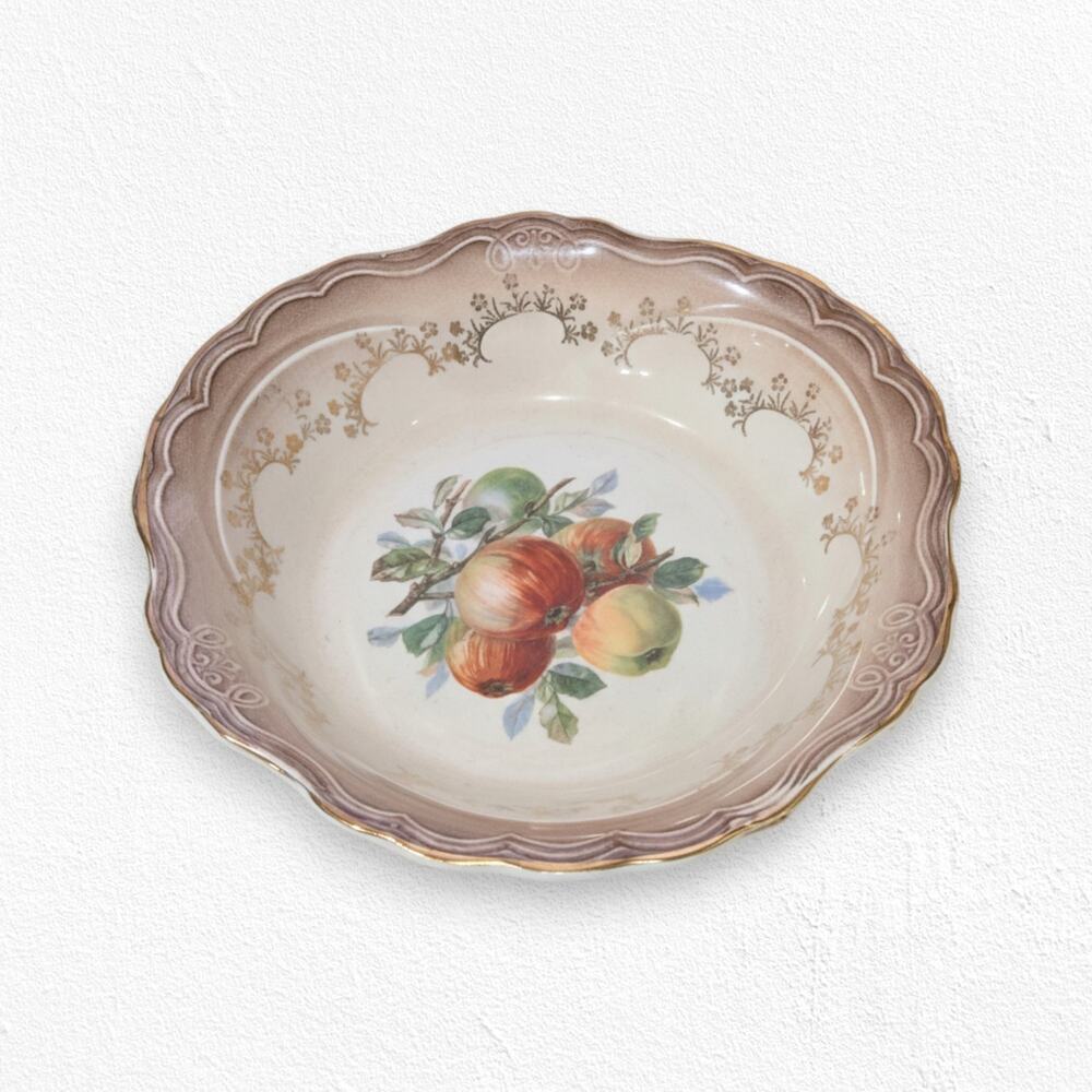 Vintage Imperial China Soup Bowl | Brown Gold Vine Rim Fruit Center Rare Antique